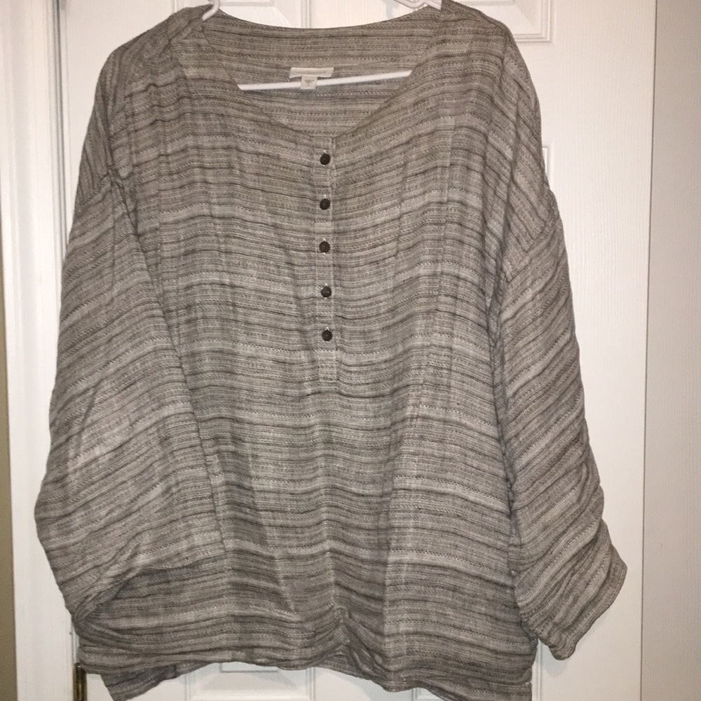 J Jill Pure Linen Black and Gray Button Down Henle